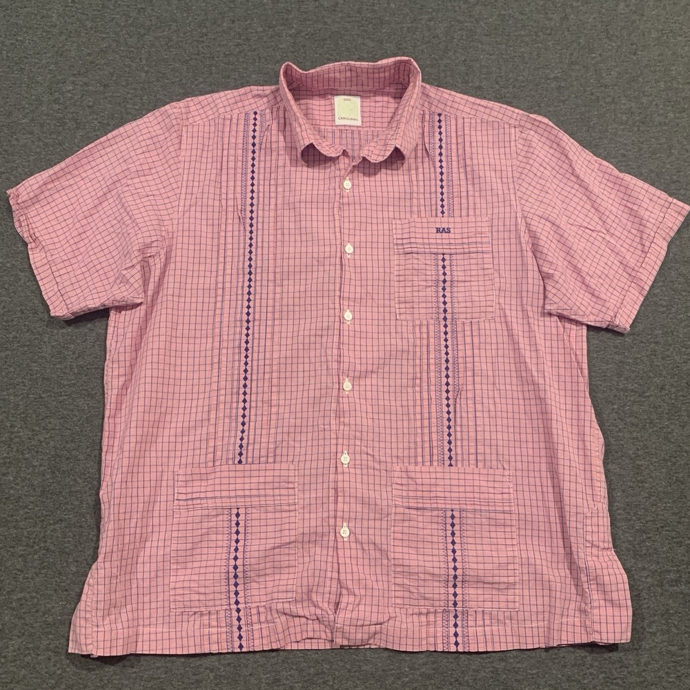 Dos Carolinas Men's Red/Blue Graph Check Shirt 100% COTTON (Chest 46")  - Size L